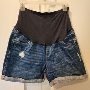 EUC Old Navy Maternity Full Panel Destressed Denim Shorts 8